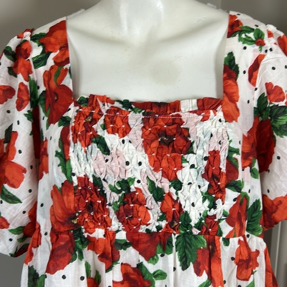 Maeve Square Neck Smocked Babydoll Dress Red Floral Side Zip Sz 1X NEW - Picture 4 of 15